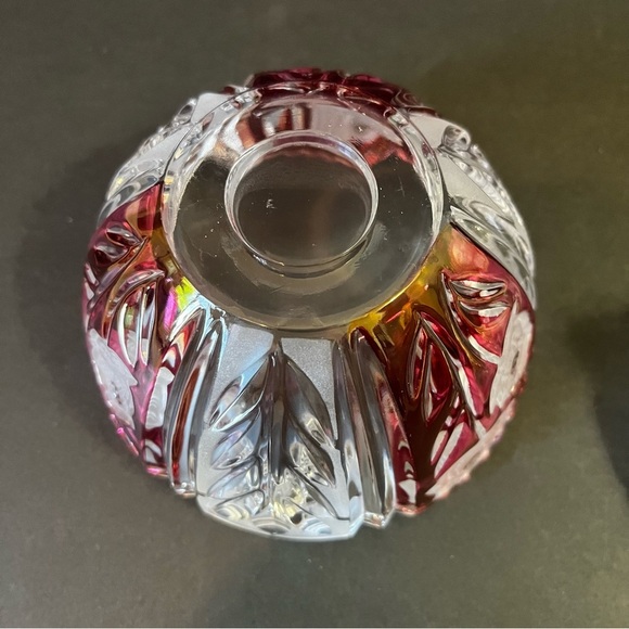Anna Hutte Bleikristall Candy Dish Covered Lead Crystal Red Cranberry Ruby Flash - Picture 6 of 10